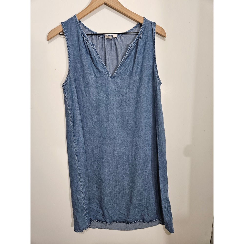 Gap Blue Lyocell Denim Sleeveless V-Neck‎ Shift Mini Dress Womens Medium